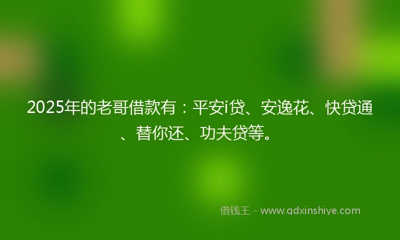 2025年的老哥借款有：平安i贷、安逸花、快贷通、替你还、功夫贷等。