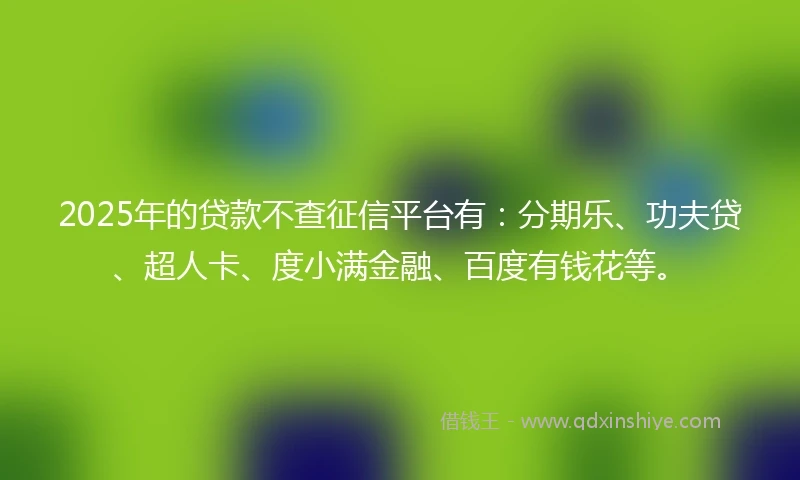 2025年的贷款不查征信平台有：分期乐、功夫贷、超人卡、度小满金融、百度有钱花等。