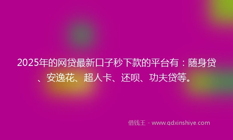 2025年的网贷最新口子秒下款的平台有：随身贷、安逸花、超人卡、还呗、功夫贷等。