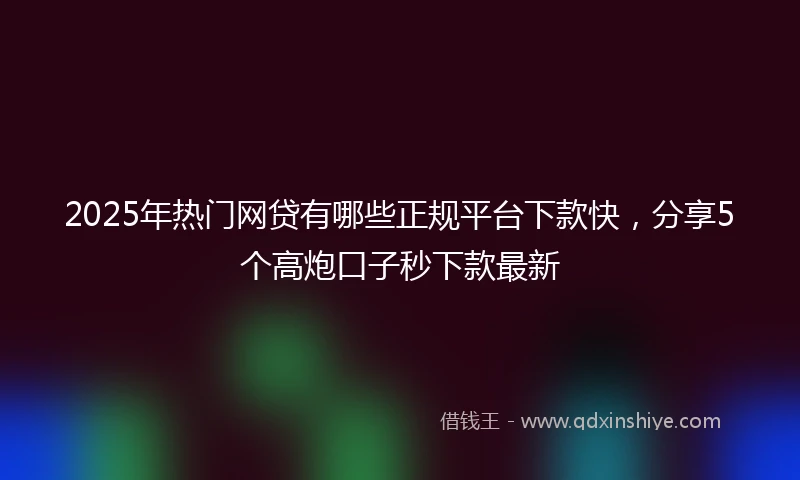 2025年热门网贷有哪些正规平台下款快，分享5个高炮口子秒下款最新