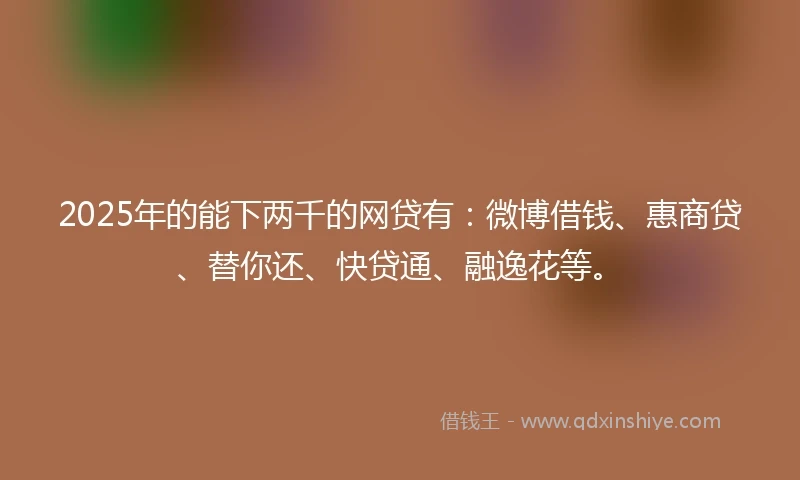 2025年的能下两千的网贷有：微博借钱、惠商贷、替你还、快贷通、融逸花等。