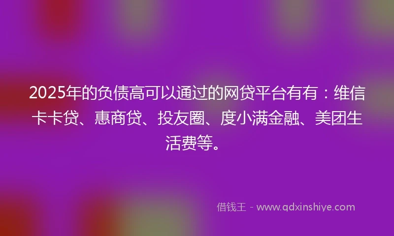 2025年的负债高可以通过的网贷平台有有：维信卡卡贷、惠商贷、投友圈、度小满金融、美团生活费等。