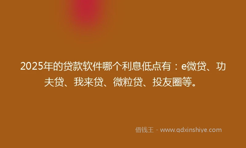 2025年的贷款软件哪个利息低点有：e微贷、功夫贷、我来贷、微粒贷、投友圈等。