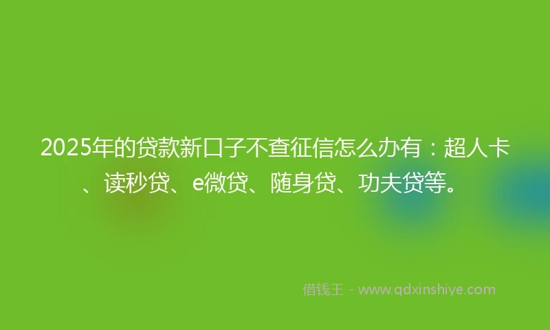 2025年的贷款新口子不查征信怎么办有：超人卡、读秒贷、e微贷、随身贷、功夫贷等。