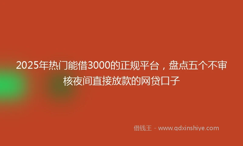 2025年热门能借3000的正规平台，盘点五个不审核夜间直接放款的网贷口子