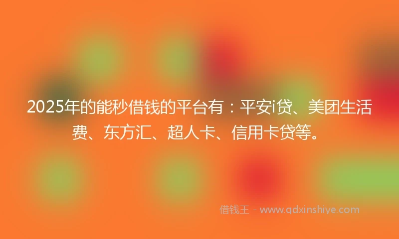 2025年的能秒借钱的平台有：平安i贷、美团生活费、东方汇、超人卡、信用卡贷等。