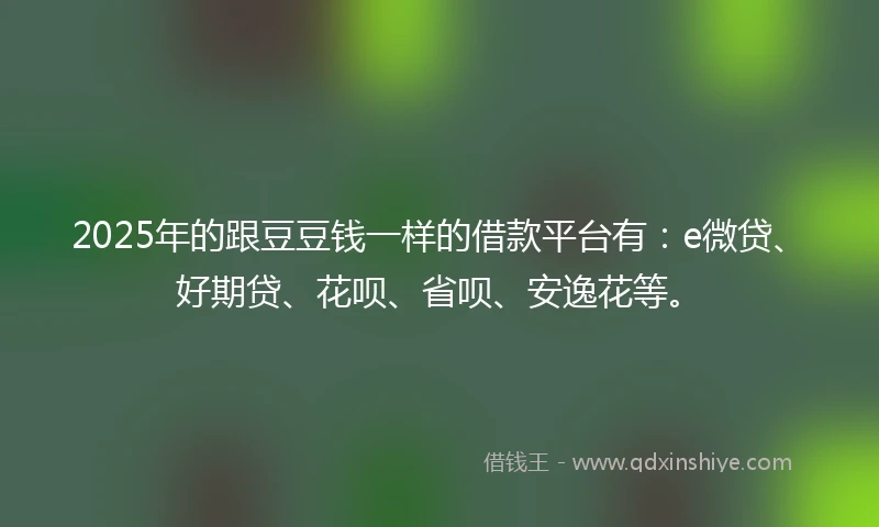 2025年的跟豆豆钱一样的借款平台有：e微贷、好期贷、花呗、省呗、安逸花等。