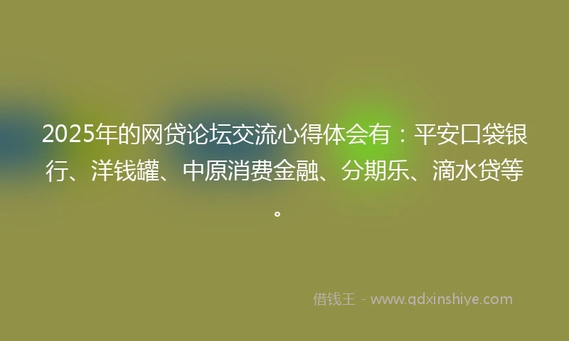 2025年的网贷论坛交流心得体会有：平安口袋银行、洋钱罐、中原消费金融、分期乐、滴水贷等。