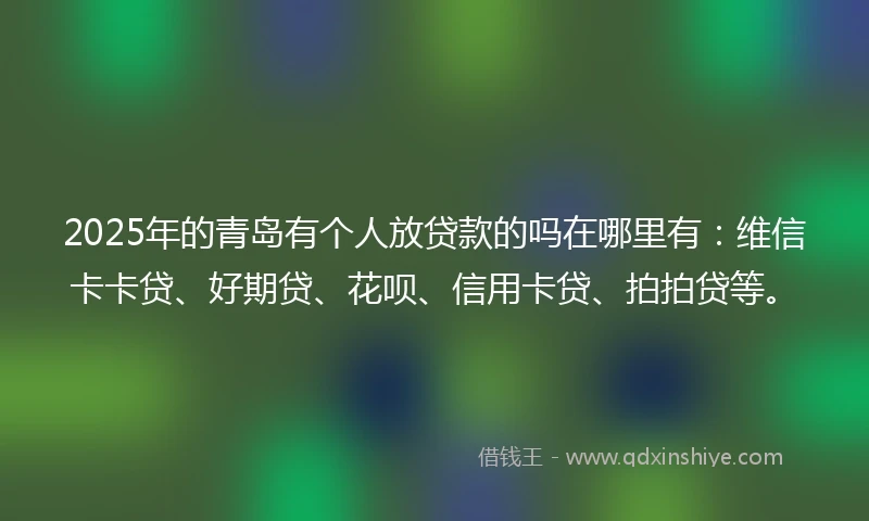 2025年的青岛有个人放贷款的吗在哪里有：维信卡卡贷、好期贷、花呗、信用卡贷、拍拍贷等。