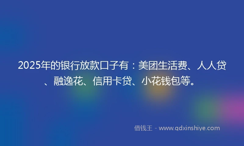 2025年的银行放款口子有：美团生活费、人人贷、融逸花、信用卡贷、小花钱包等。