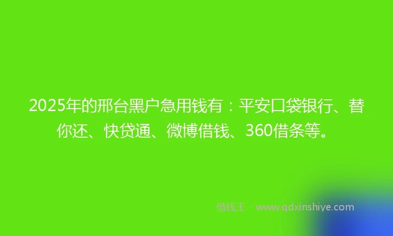 2025年的邢台黑户急用钱有：平安口袋银行、替你还、快贷通、微博借钱、360借条等。