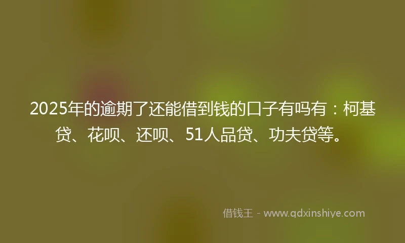 2025年的逾期了还能借到钱的口子有吗有：柯基贷、花呗、还呗、51人品贷、功夫贷等。