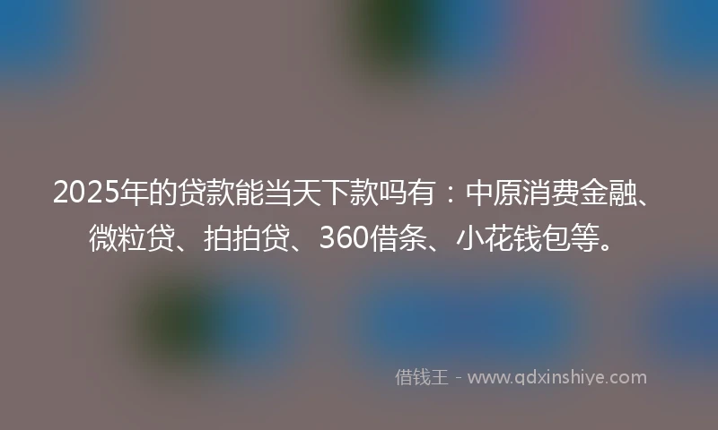 2025年的贷款能当天下款吗有：中原消费金融、微粒贷、拍拍贷、360借条、小花钱包等。