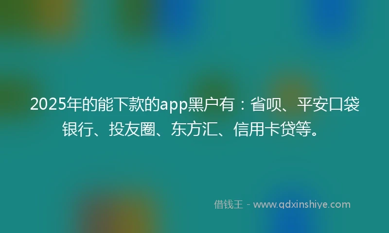 2025年的能下款的app黑户有：省呗、平安口袋银行、投友圈、东方汇、信用卡贷等。