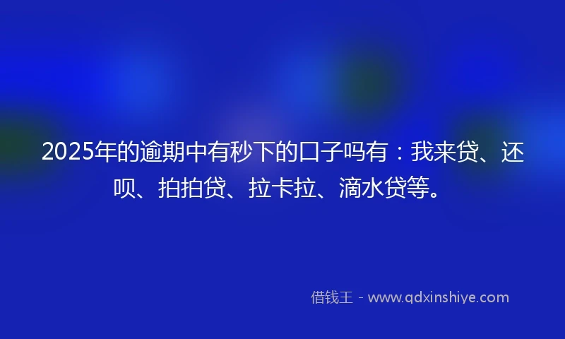 2025年的逾期中有秒下的口子吗有：我来贷、还呗、拍拍贷、拉卡拉、滴水贷等。