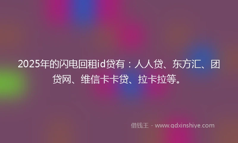 2025年的闪电回租id贷有：人人贷、东方汇、团贷网、维信卡卡贷、拉卡拉等。