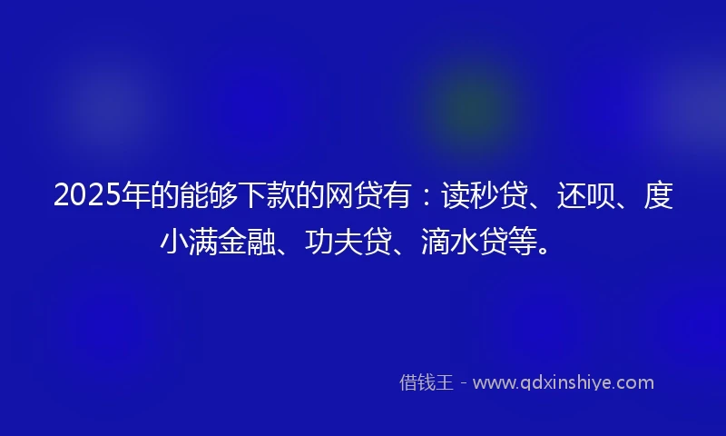 2025年的能够下款的网贷有：读秒贷、还呗、度小满金融、功夫贷、滴水贷等。