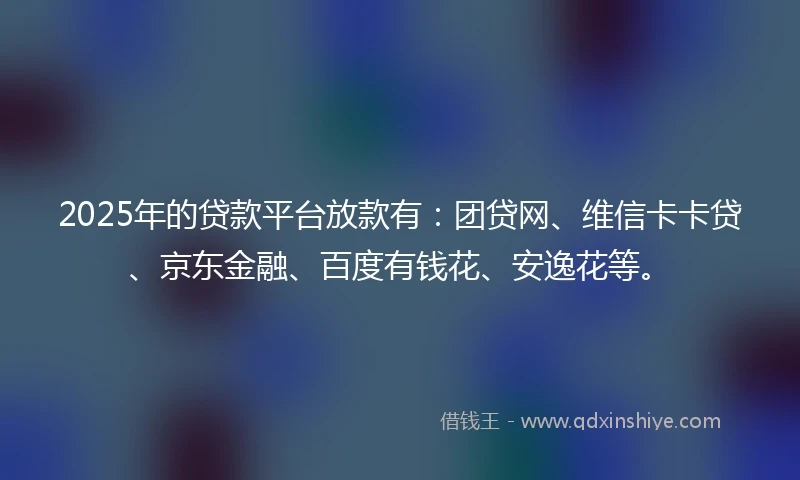 2025年的贷款平台放款有：团贷网、维信卡卡贷、京东金融、百度有钱花、安逸花等。