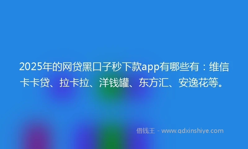 2025年的网贷黑口子秒下款app有哪些有：维信卡卡贷、拉卡拉、洋钱罐、东方汇、安逸花等。
