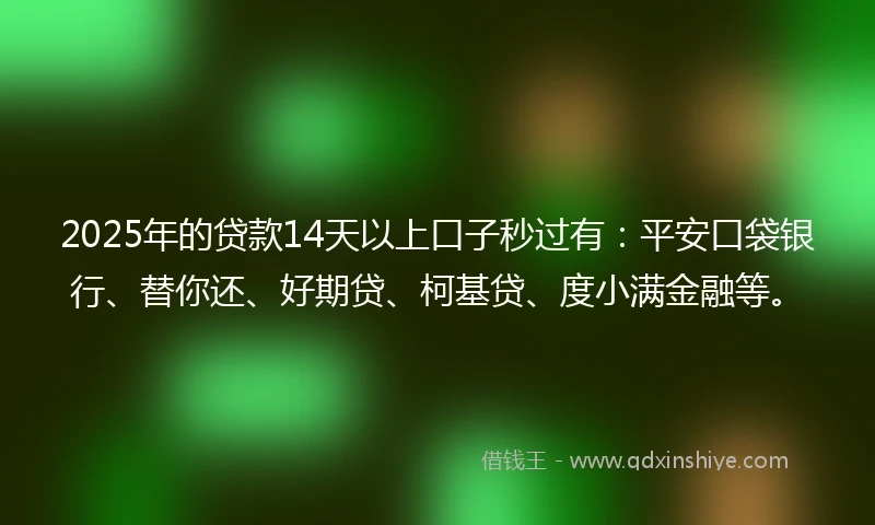 2025年的贷款14天以上口子秒过有：平安口袋银行、替你还、好期贷、柯基贷、度小满金融等。