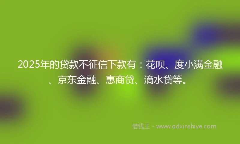 2025年的贷款不征信下款有:花呗、度小满金融、京东金融、惠商贷、滴水贷等。