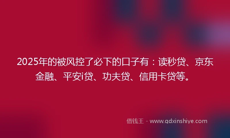 2025年的被风控了必下的口子有：读秒贷、京东金融、平安i贷、功夫贷、信用卡贷等。
