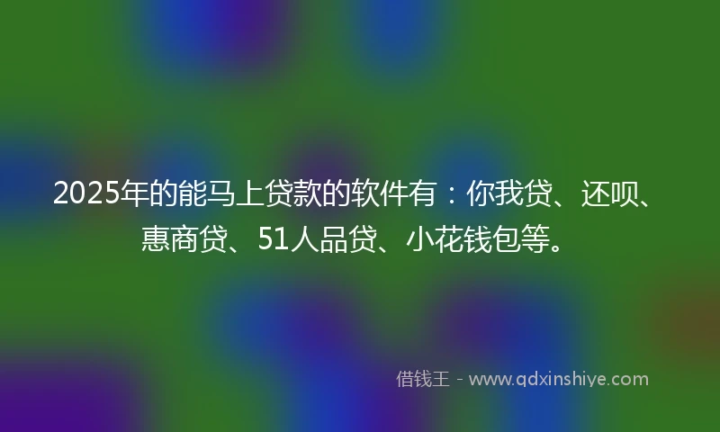 2025年的能马上贷款的软件有：你我贷、还呗、惠商贷、51人品贷、小花钱包等。