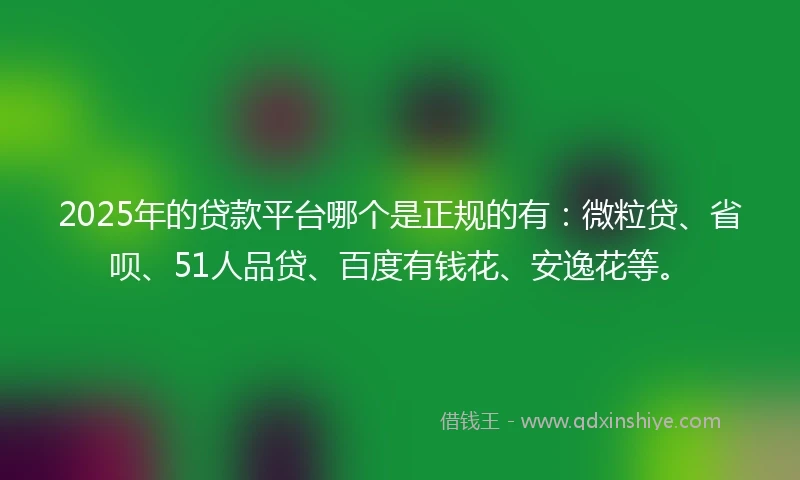 2025年的贷款平台哪个是正规的有：微粒贷、省呗、51人品贷、百度有钱花、安逸花等。