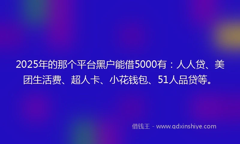 2025年的那个平台黑户能借5000有:人人贷、美团生活费、超人卡、小花钱包、51人品贷等。