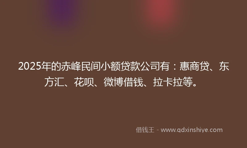 2025年的赤峰民间小额贷款公司有:惠商贷、东方汇、花呗、微博借钱、拉卡拉等。