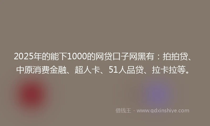 2025年的能下1000的网贷口子网黑有：拍拍贷、中原消费金融、超人卡、51人品贷、拉卡拉等。