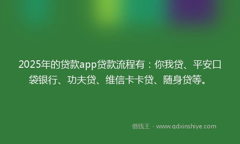 2025年的贷款app贷款流程有：你我贷、平安口袋银行、功夫贷、维信卡卡贷、随身贷等。