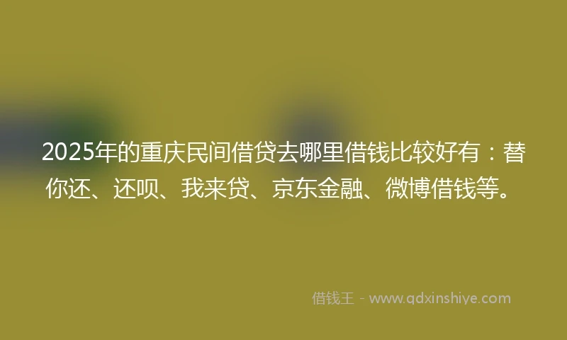 2025年的重庆民间借贷去哪里借钱比较好有：替你还、还呗、我来贷、京东金融、微博借钱等。