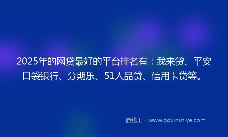 2025年的网贷最好的平台排名有：我来贷、平安口袋银行、分期乐、51人品贷、信用卡贷等。