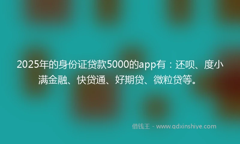 2025年的身份证贷款5000的app有：还呗、度小满金融、快贷通、好期贷、微粒贷等。