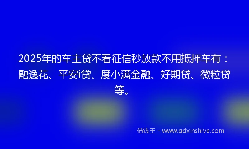 2025年的车主贷不看征信秒放款不用抵押车有：融逸花、平安i贷、度小满金融、好期贷、微粒贷等。