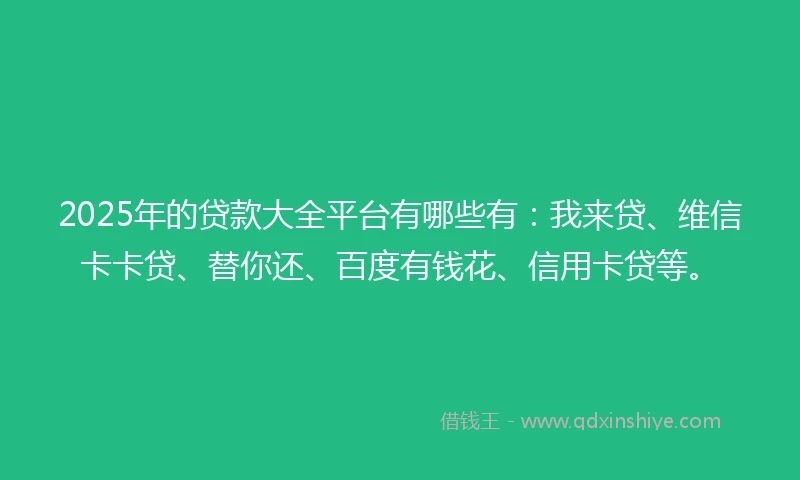 2025年的贷款大全平台有哪些有：我来贷、维信卡卡贷、替你还、百度有钱花、信用卡贷等。