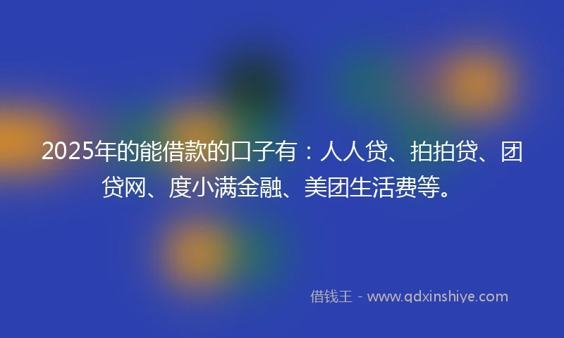 2025年的能借款的口子有：人人贷、拍拍贷、团贷网、度小满金融、美团生活费等。