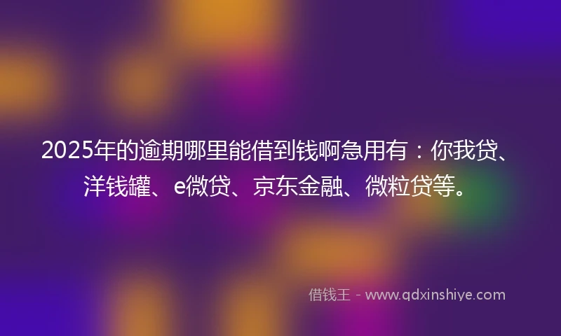 2025年的逾期哪里能借到钱啊急用有：你我贷、洋钱罐、e微贷、京东金融、微粒贷等。