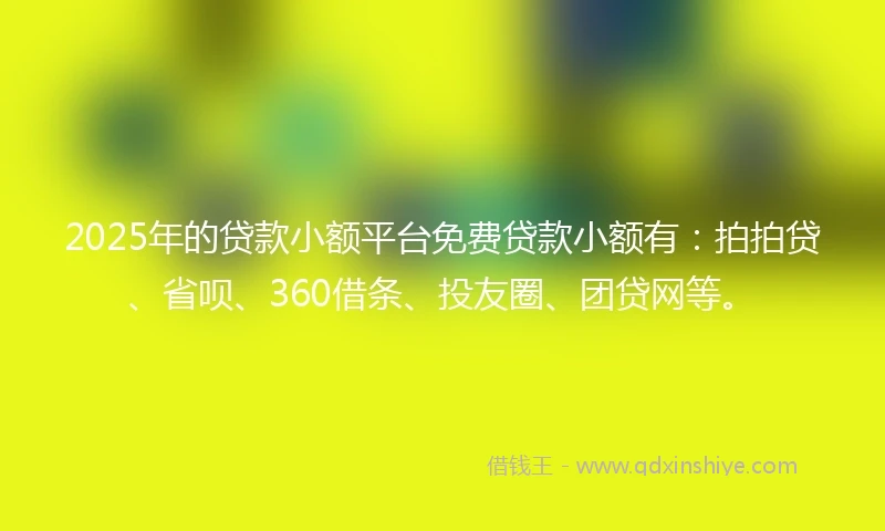 2025年的贷款小额平台免费贷款小额有：拍拍贷、省呗、360借条、投友圈、团贷网等。