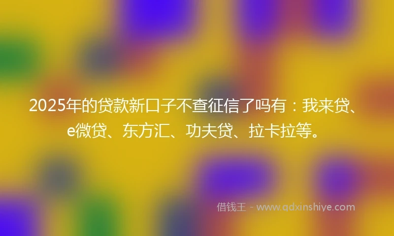 2025年的贷款新口子不查征信了吗有：我来贷、e微贷、东方汇、功夫贷、拉卡拉等。
