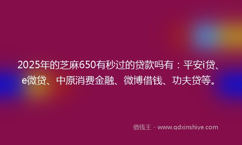 2025年的芝麻650有秒过的贷款吗有：平安i贷、e微贷、中原消费金融、微博借钱、功夫贷等。