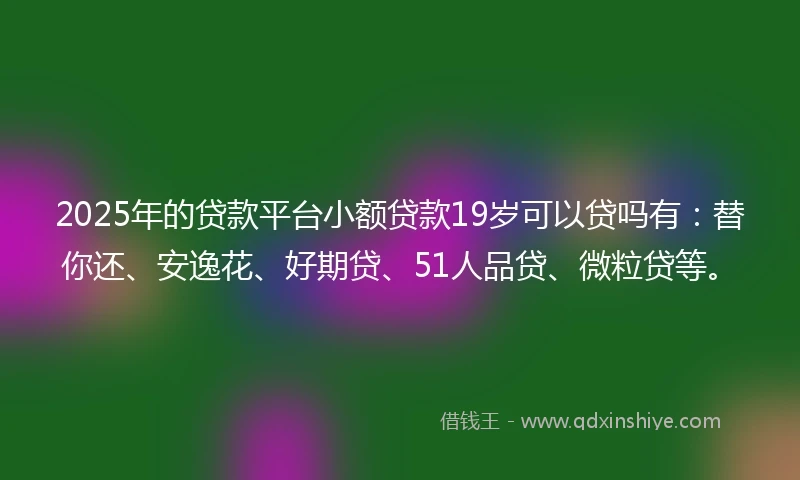 2025年的贷款平台小额贷款19岁可以贷吗有：替你还、安逸花、好期贷、51人品贷、微粒贷等。