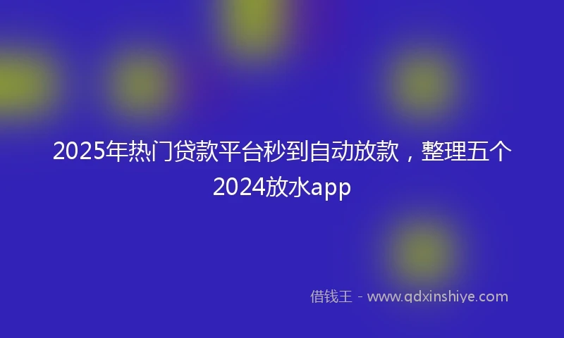 2025年热门贷款平台秒到自动放款，整理五个2024放水app
