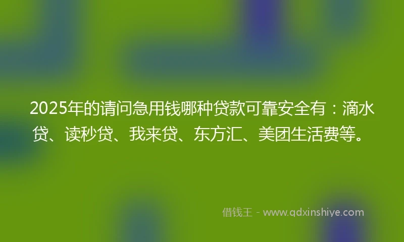 2025年的请问急用钱哪种贷款可靠安全有：滴水贷、读秒贷、我来贷、东方汇、美团生活费等。