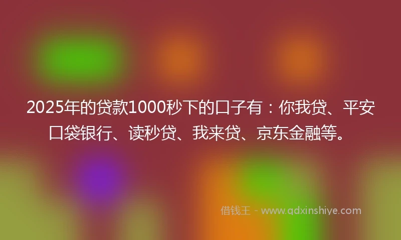 2025年的贷款1000秒下的口子有：你我贷、平安口袋银行、读秒贷、我来贷、京东金融等。