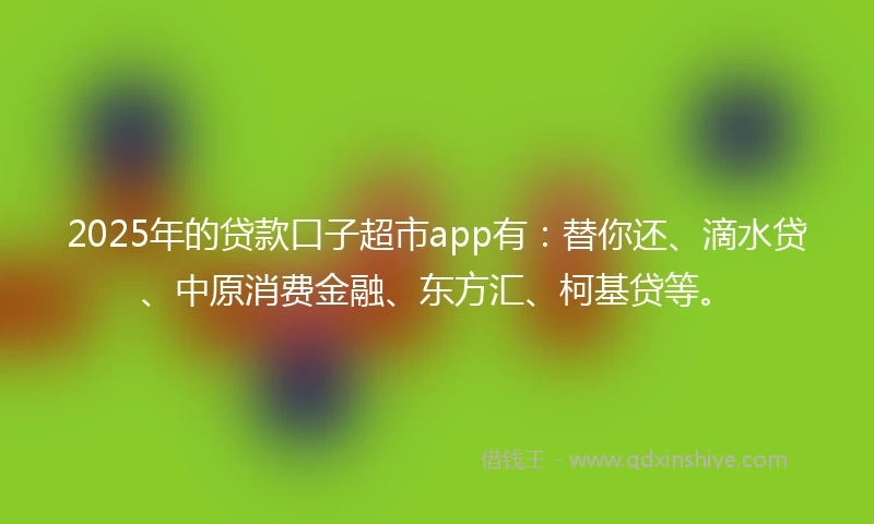 2025年的贷款口子超市app有：替你还、滴水贷、中原消费金融、东方汇、柯基贷等。