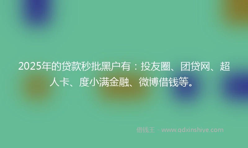 2025年的贷款秒批黑户有：投友圈、团贷网、超人卡、度小满金融、微博借钱等。