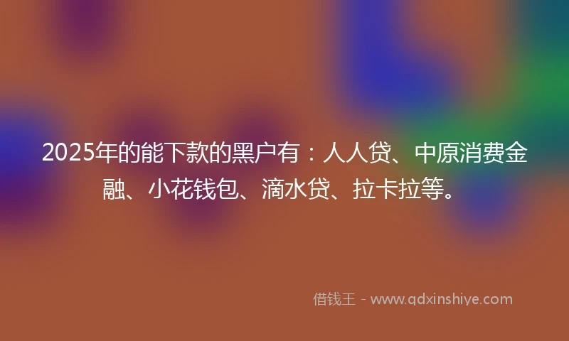 2025年的能下款的黑户有：人人贷、中原消费金融、小花钱包、滴水贷、拉卡拉等。