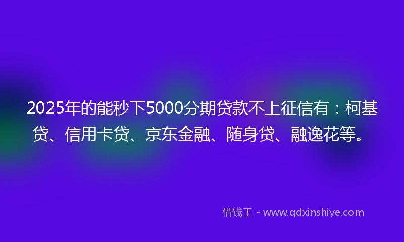2025年的能秒下5000分期贷款不上征信有：柯基贷、信用卡贷、京东金融、随身贷、融逸花等。